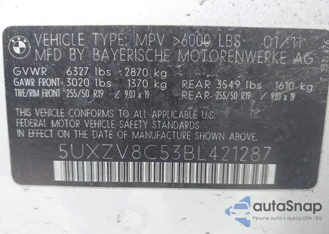 2011 BMW X5 xDrive50I z USA, uszkodzony, nr VIN 5UXZV8C53BL421287